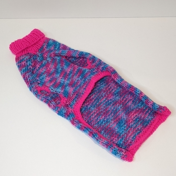 HANDMADE hand knit multicolour dog sweater medium - Picture 3 of 5